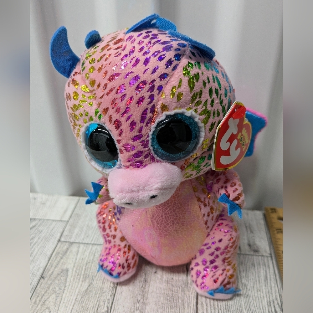 Ty Flint Sparkly Pink and Blue Dragon Plush